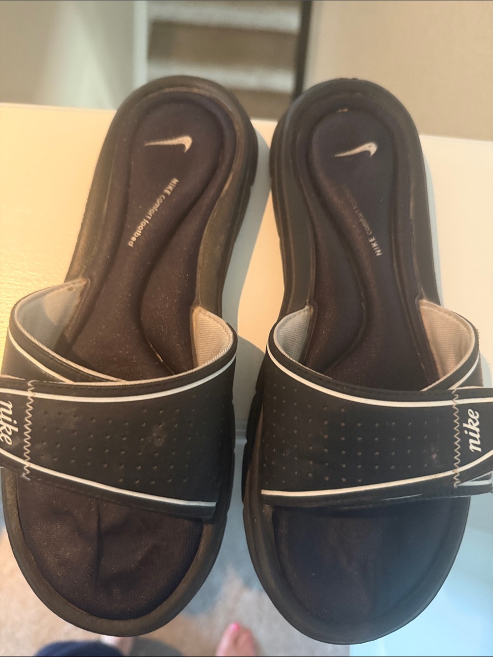 Nike Black and White Women's Slide Sandals